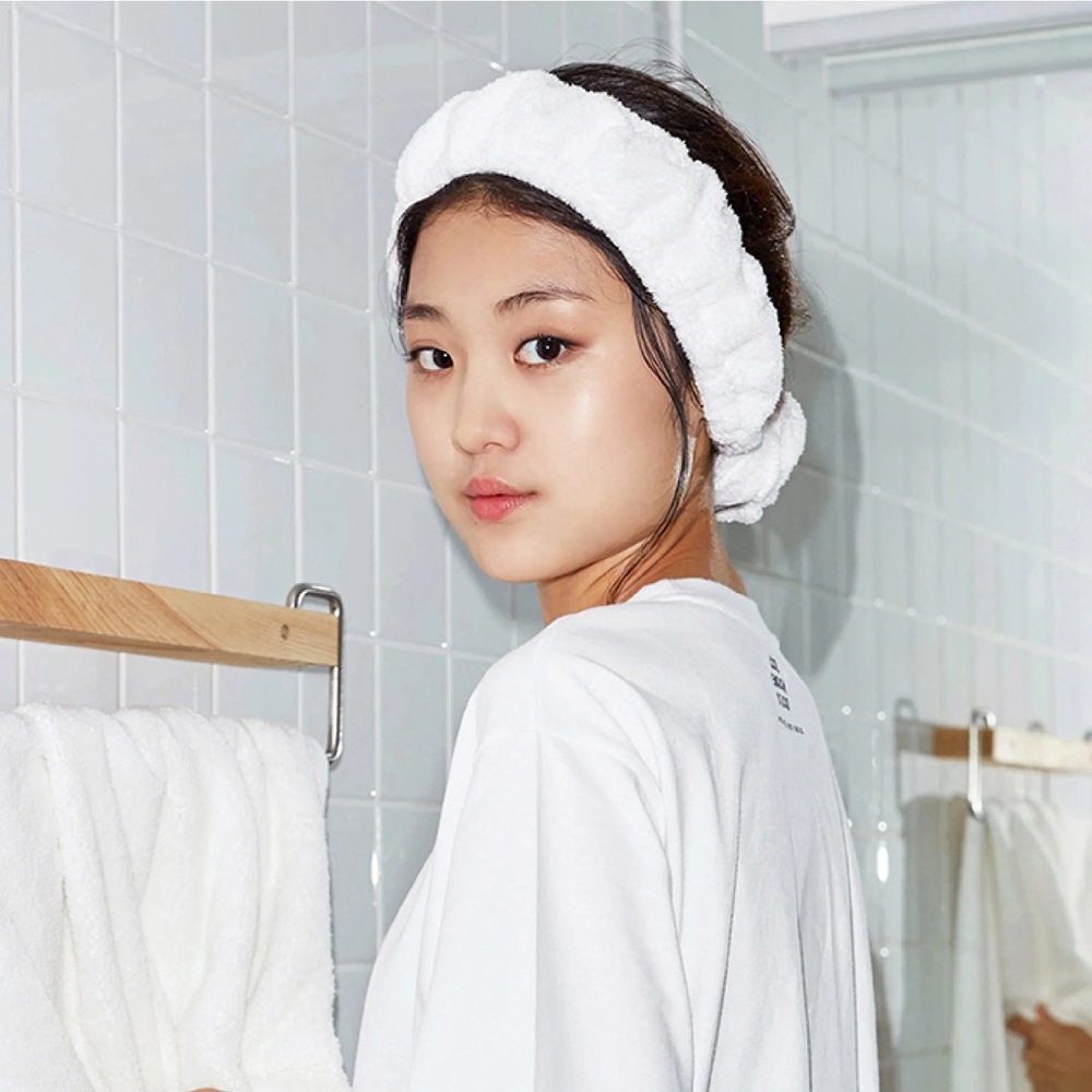 Cool Enough Studio Plush Bunny Ear Headband Set - White Spa Hair Bands